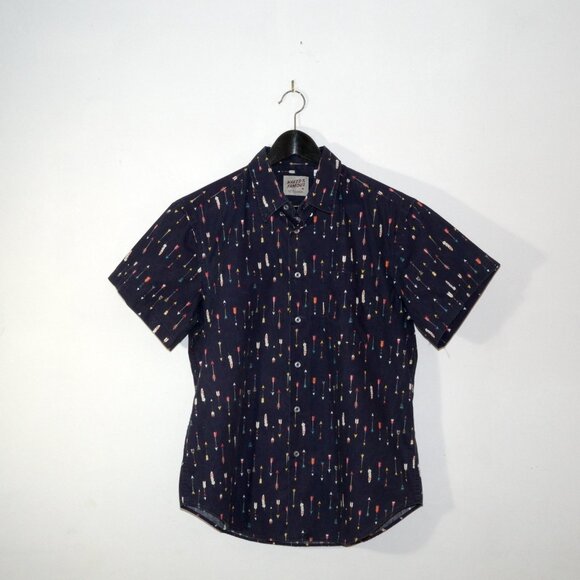 Naked & Famous Arrow Print Short Sleeve Button Up Shirt 120852330 Mens Large - Picture 1 of 9